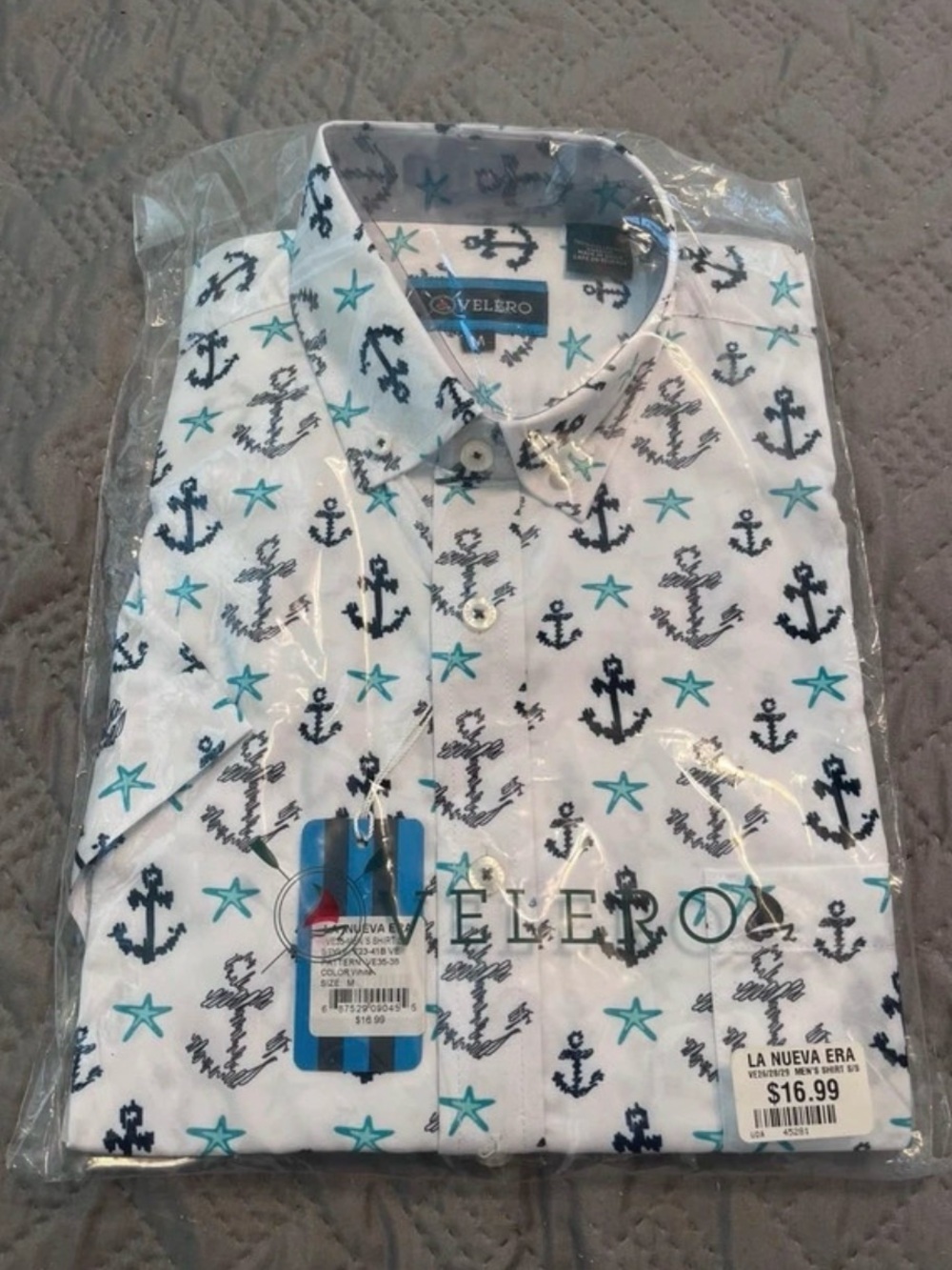 Men’s White Anchor Print Short-Sleeve Button-Down Shirt